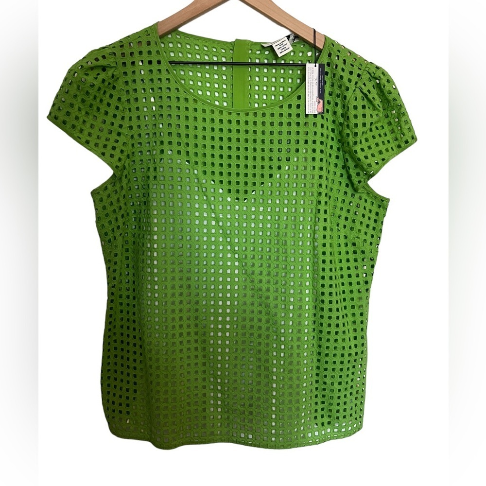 Vineyard Vines Green Eyelet Cap Sleeve Blouse